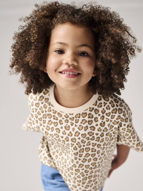 T-shirt fille cropped manches courtes beige+écru+rose poudré - vertbaudet enfant 