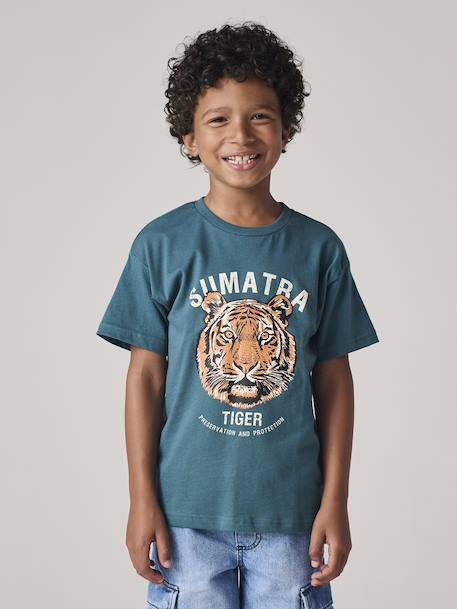 Tiger print T-shirt for boys fir green - vertbaudet enfant 