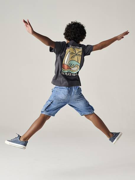 T-shirt garçon motifs devant et dos anthracite+blanc+bleu ciel+bleu océan+bois de rose - vertbaudet enfant 