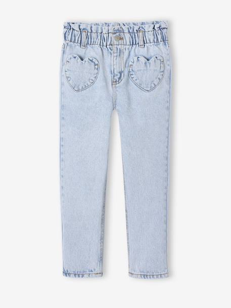 Jean fille paperbag poches coeur bleu clair+bleu moyen+denim brut+denim gris - vertbaudet enfant 