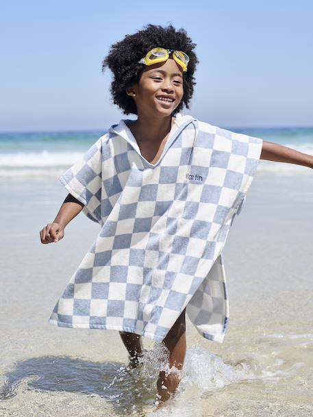 Poncho de bain / plage enfant personnalisable, avec coton recyclé carreaux bleu+lilas+menthe - vertbaudet enfant 