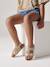 Leather Hook-&-Loop Sandals with Fur-Effect, for Children printed beige - vertbaudet enfant 