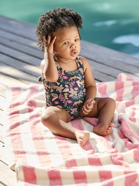 Striped Bath Towel with Recycled Cotton, Transat striped blue+striped pink+striped yellow - vertbaudet enfant 