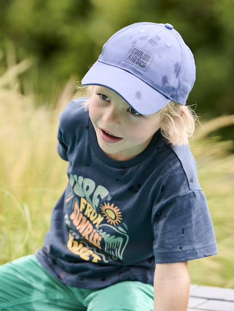 Plain Cap with Embroidery on the Front for Boys lichen+navy blue - vertbaudet enfant 