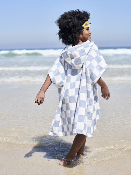 Poncho de bain / plage enfant personnalisable, avec coton recyclé carreaux bleu+lilas+menthe - vertbaudet enfant 
