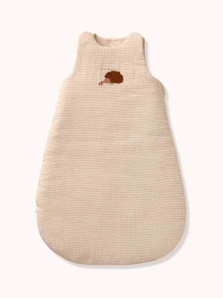 Sleeveless Baby Sleeping Bag in Cotton Gauze, HEDGEHOG striped beige - vertbaudet enfant 