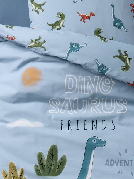 Duvet Cover Set + Pillowcase for Children, with Recycled Cotton, DINO FRIENDS crystal blue - vertbaudet enfant 
