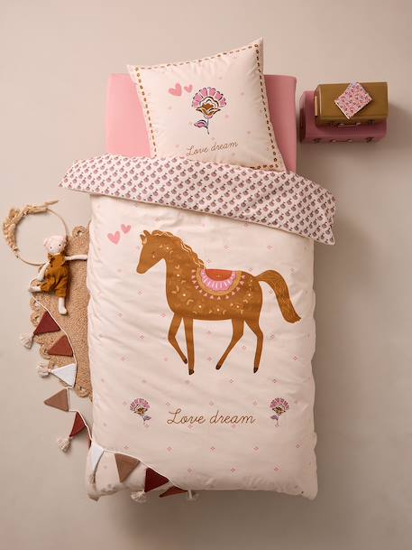 Duvet Cover + Pillowcase Set, with Recycled Cotton, ARIZONA DREAM printed white - vertbaudet enfant 