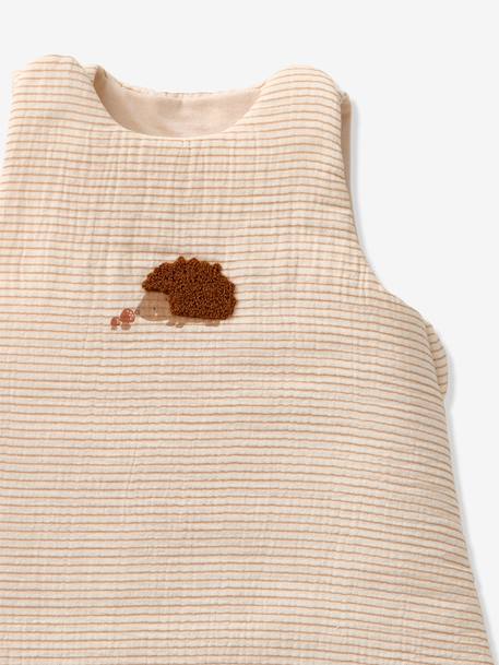 Sleeveless Baby Sleeping Bag in Cotton Gauze, HEDGEHOG striped beige - vertbaudet enfant 