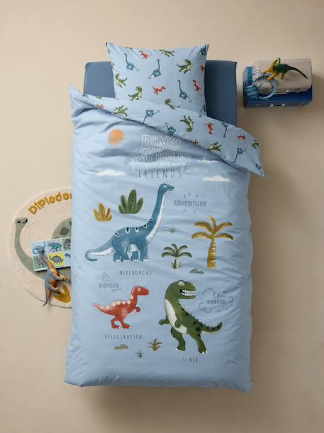 Duvet Cover Set + Pillowcase for Children, with Recycled Cotton, DINO FRIENDS crystal blue - vertbaudet enfant 
