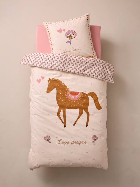 Duvet Cover + Pillowcase Set, with Recycled Cotton, ARIZONA DREAM printed white - vertbaudet enfant 