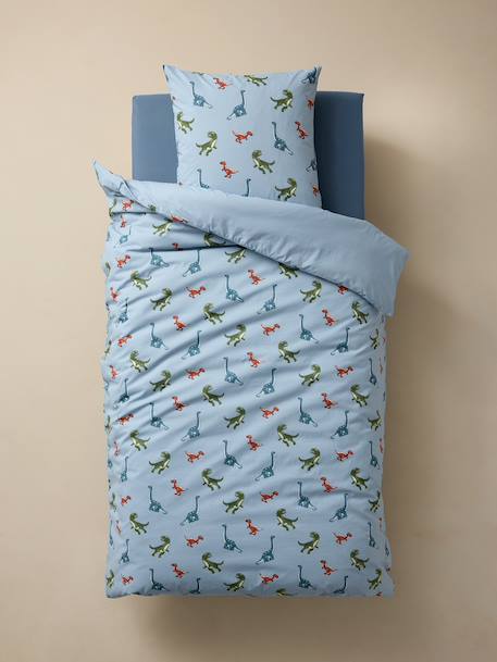 Duvet Cover Set + Pillowcase for Children, with Recycled Cotton, DINO FRIENDS crystal blue - vertbaudet enfant 