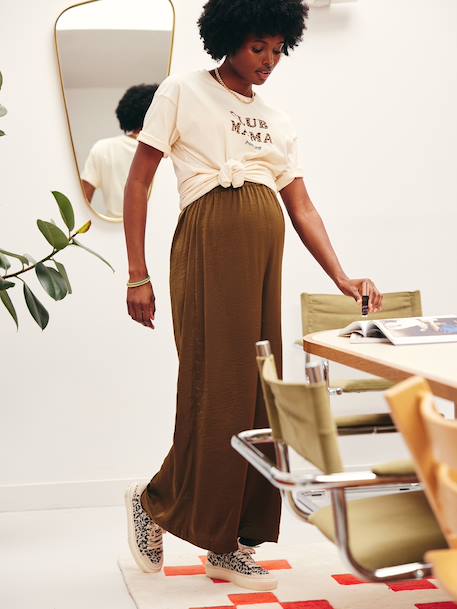 Organic Cotton* T-Shirt with Slogan, for Maternity cappuccino+ecru+khaki - vertbaudet enfant 