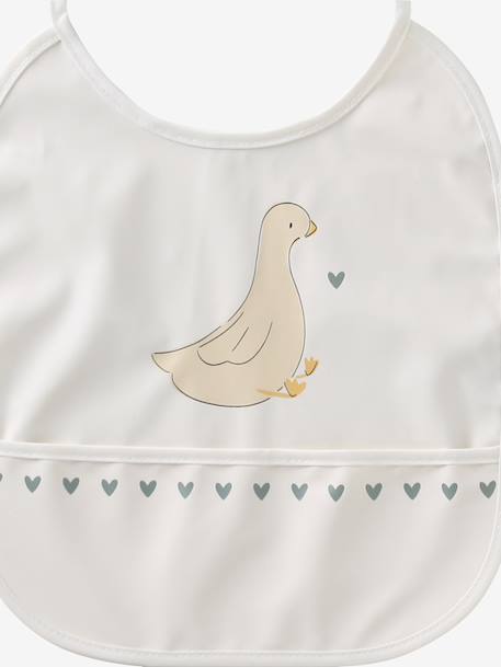 Plastic-coated round bib printed white+sage green - vertbaudet enfant 