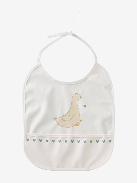 Plastic-coated round bib printed white+sage green - vertbaudet enfant 