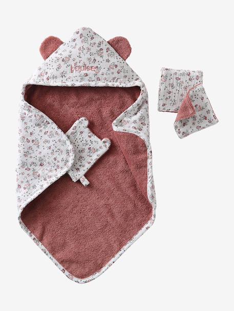 Set with Bath Cape + Mitten + Baby Wipes, for Dolls rose+yellow - vertbaudet enfant 