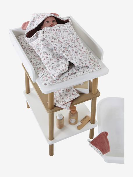 Set cape de bain + gant + lingettes poupon en gaze de coton jaune+rose - vertbaudet enfant 