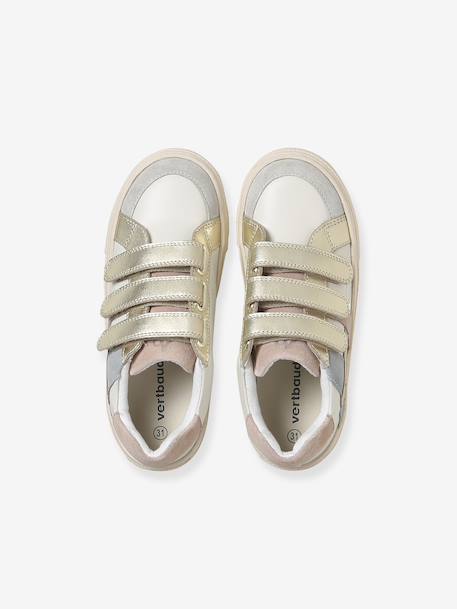 Trainers with Leather Hook-&-Loop Straps for Children ecru+printed white+set white - vertbaudet enfant 
