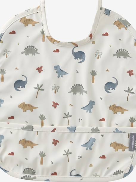Plastic-coated round bib printed white+sage green - vertbaudet enfant 