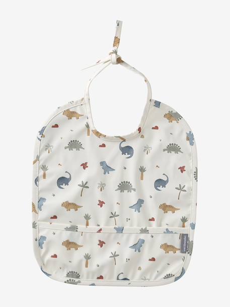 Plastic-coated round bib printed white+sage green - vertbaudet enfant 