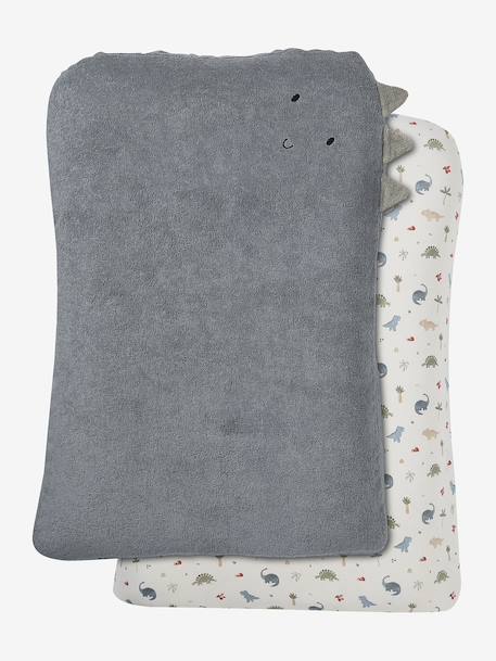 Set of 2 Changing Mattress Covers, Animals, in Towelling blush+grey blue+hazel+multicoloured+pecan nut - vertbaudet enfant 
