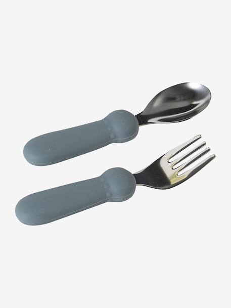 Silicone Mealtime Set, VERTBAUDET grey blue - vertbaudet enfant 