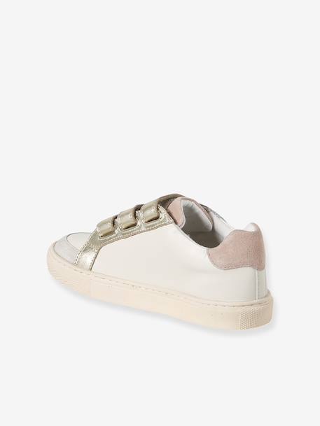 Trainers with Leather Hook-&-Loop Straps for Children ecru+printed white+set white - vertbaudet enfant 