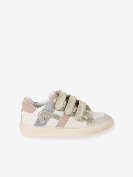 Trainers with Leather Hook-&-Loop Straps for Children ecru+printed white+set white - vertbaudet enfant 