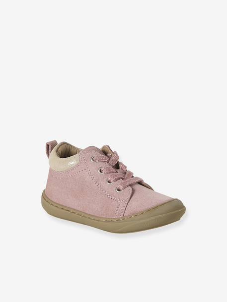 Soft leather lace-up ankle boots for baby's first steps brown+fuchsia+rose - vertbaudet enfant 