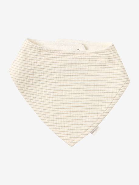 Lot 3 bavoirs bandanas en gaze de coton beige imprimé+BLANC+bleu grisé+cappuccino+écru+lot renard+lot vert panda+rose pâle+vert sauge - vertbaudet enfant 