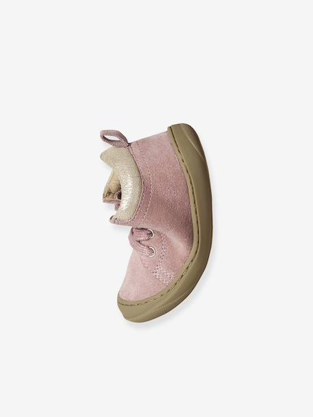 Soft leather lace-up ankle boots for baby's first steps brown+fuchsia+rose - vertbaudet enfant 