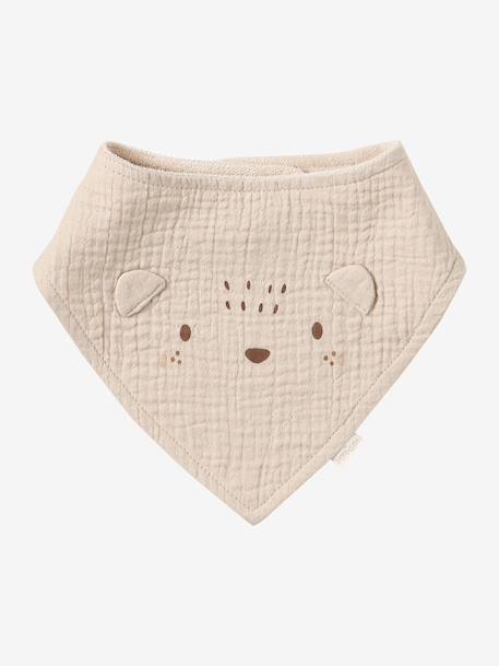 Lot 3 bavoirs bandanas en gaze de coton beige imprimé+BLANC+bleu grisé+cappuccino+écru+lot renard+lot vert panda+rose pâle+vert sauge - vertbaudet enfant 