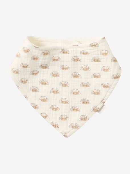 Lot 3 bavoirs bandanas en gaze de coton beige imprimé+BLANC+bleu grisé+cappuccino+écru+lot renard+lot vert panda+rose pâle+vert sauge - vertbaudet enfant 