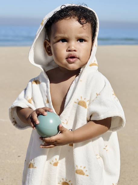 Poncho de bain / plage bébé personnalisable, avec coton recyclé blanc imprimé+rose imprimé - vertbaudet enfant 