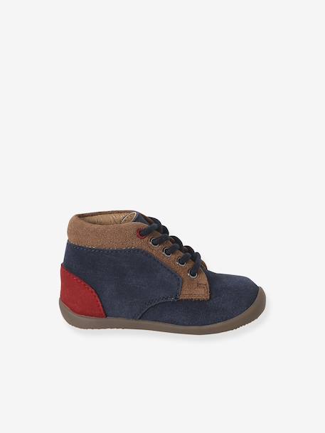 Lace-Up Soft Leather Ankle Boots for Babies, Designed for First Steps navy blue+set blue - vertbaudet enfant 