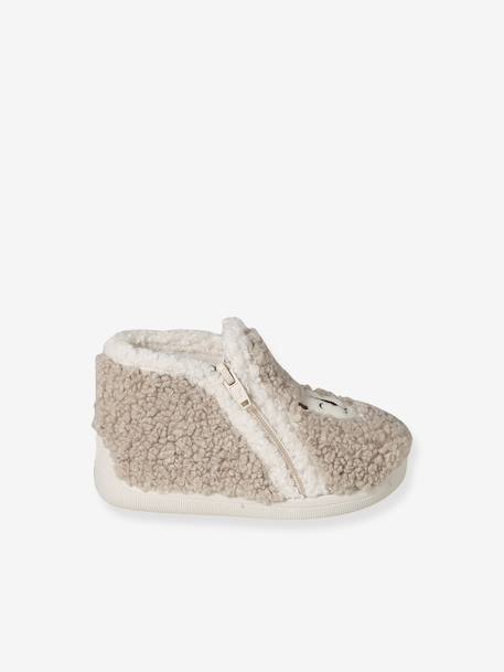 Baby's sheepskin-style textile slippers made in France beige - vertbaudet enfant 