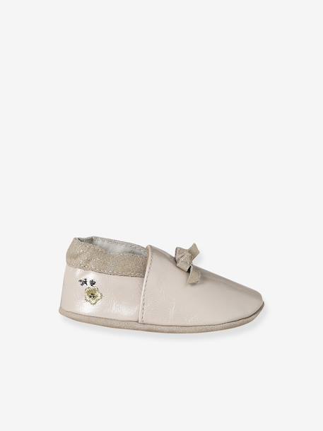 Chaussons élastiqués en cuir souple bébé beige imprimé+rose pâle - vertbaudet enfant 