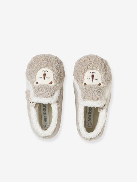 Baby's sheepskin-style textile slippers made in France beige - vertbaudet enfant 