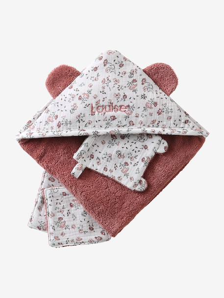 Set with Bath Cape + Mitten + Baby Wipes, for Dolls rose+yellow - vertbaudet enfant 