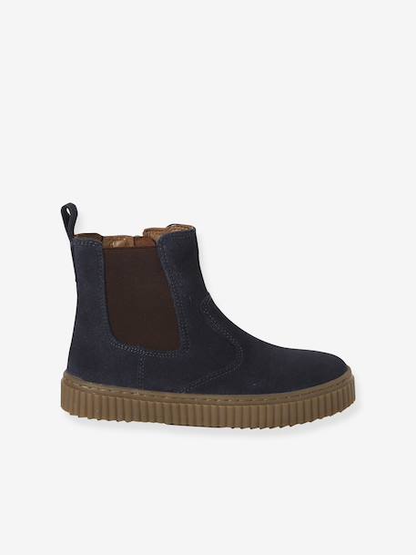 Leather Chelsea Boots with Elastic & Zip for Girls beige+camel+navy blue - vertbaudet enfant 