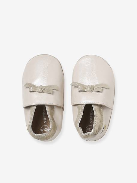 Chaussons élastiqués en cuir souple bébé beige imprimé+rose pâle - vertbaudet enfant 