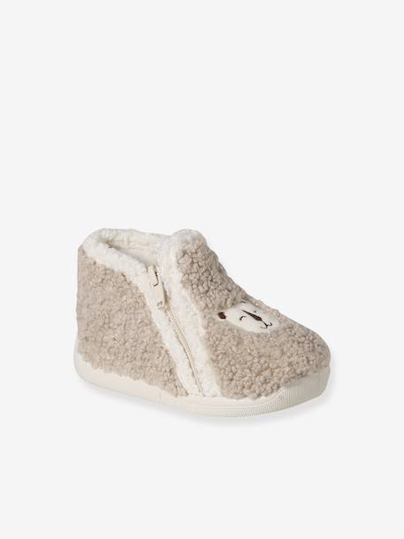 Baby's sheepskin-style textile slippers made in France beige - vertbaudet enfant 