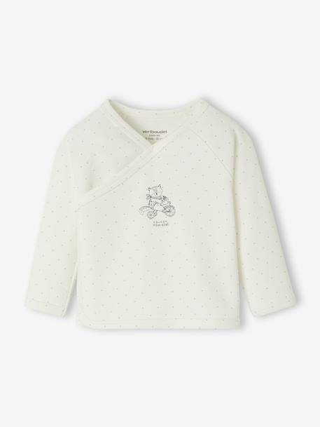 Cardigan with Print, Front Fastening, for Newborns aqua green+ecru - vertbaudet enfant 