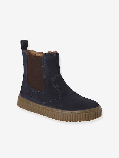 Leather Chelsea Boots with Elastic & Zip for Girls beige+camel+navy blue - vertbaudet enfant 