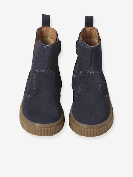 Leather Chelsea Boots with Elastic & Zip for Girls beige+camel+navy blue - vertbaudet enfant 