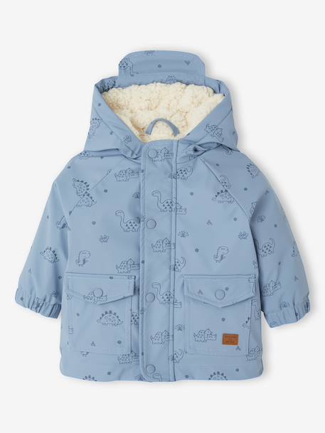 Sherpa-Lined Hooded Raincoat for Babies grey blue+olive - vertbaudet enfant 