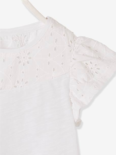 T-shirt fille détails en broderie anglaise BLANC+VERT PALE - vertbaudet enfant 