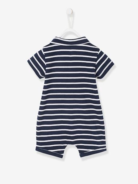Baby Boys' Beach Playsuit with Polo Shirt Collar BROWN MEDIUM STRIPED+Dark Blue Stripes - vertbaudet enfant 