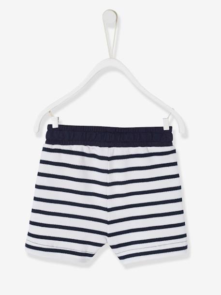 Bermuda Shorts in Fleece for Baby Boys BROWN MEDIUM SOLID+Dark Blue+Dark Blue Stripes - vertbaudet enfant 