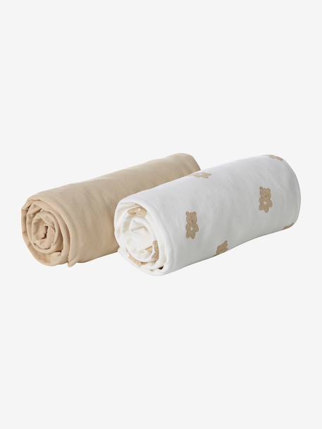 Lot de 2 housses pour berceau et cododo en coton bio* blanc+écru+marine/écru - vertbaudet enfant 